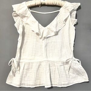 Abercrombie & Fitch 100% Cotton White Ruffled Women's Top Medium Short Sleeve